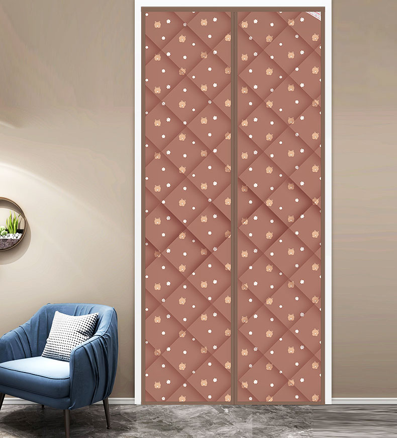 Polyester Vacuum Cotton Magnetic Screen Door curtain Bear Coffee